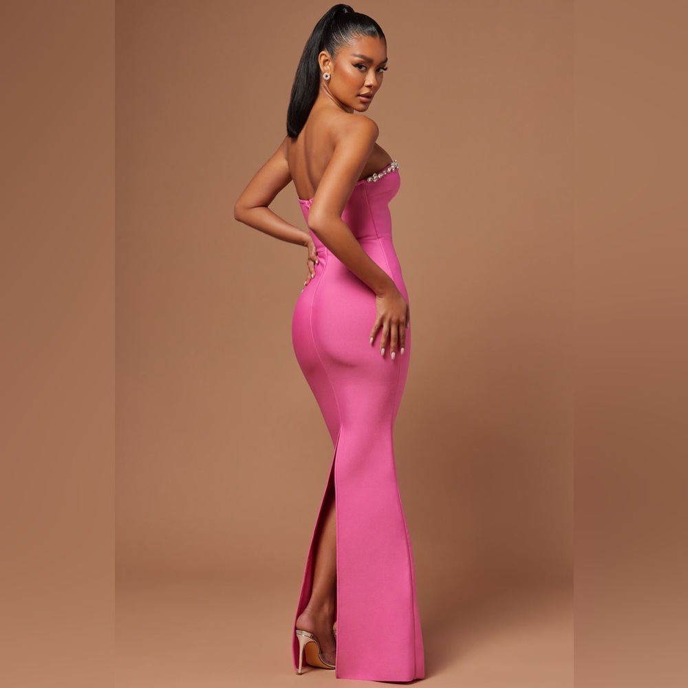 Fashion Nova Odessa Embellished Bandage Gown Pink Strapless Maxi | NWT Size S - Picture 5 of 17